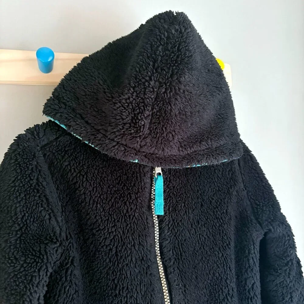 Lands' End Kids Reversible Sherpa Fleece Hoodie in Blue Graphic Camo Print